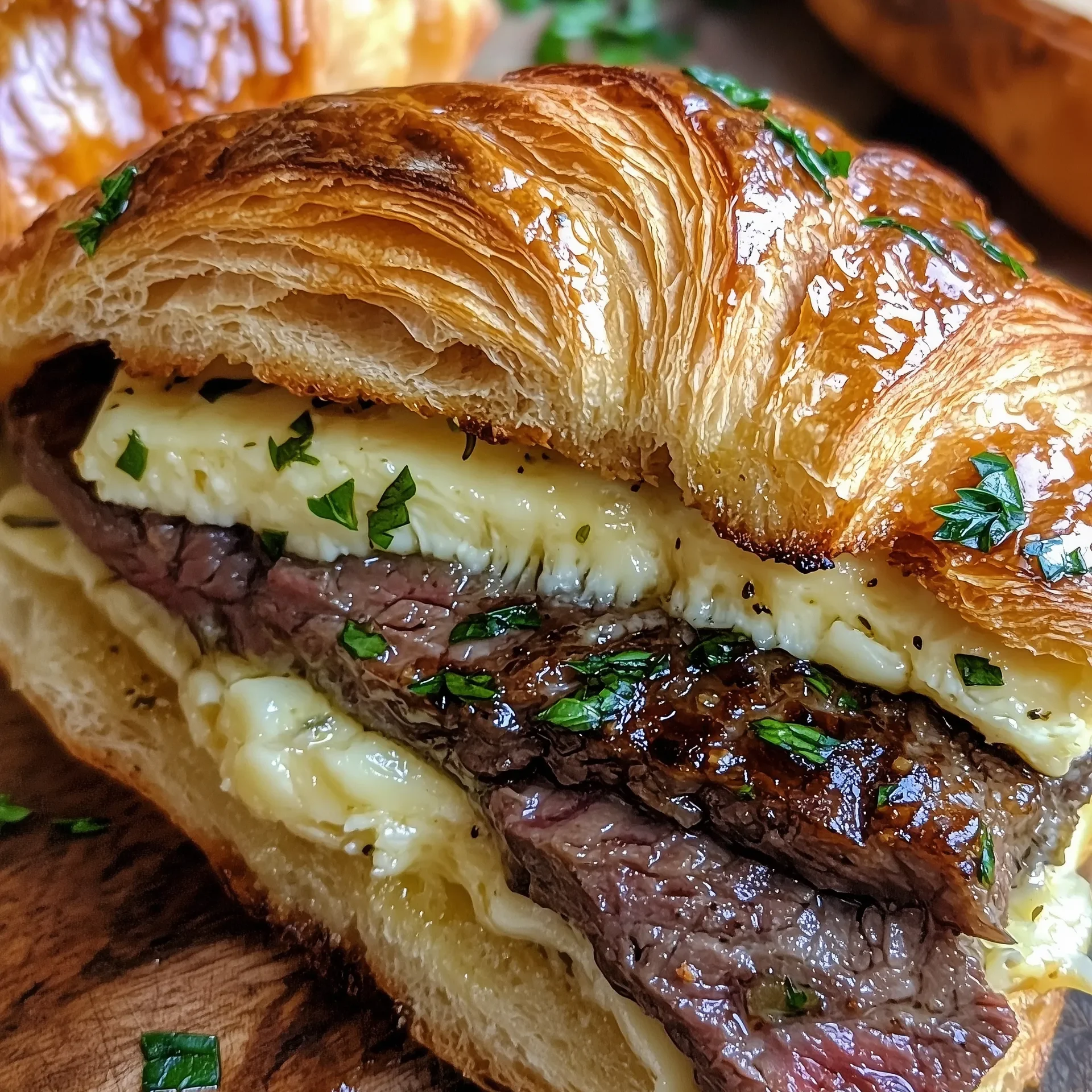 Black Garlic Butter Steak and Brie Croissant Melt