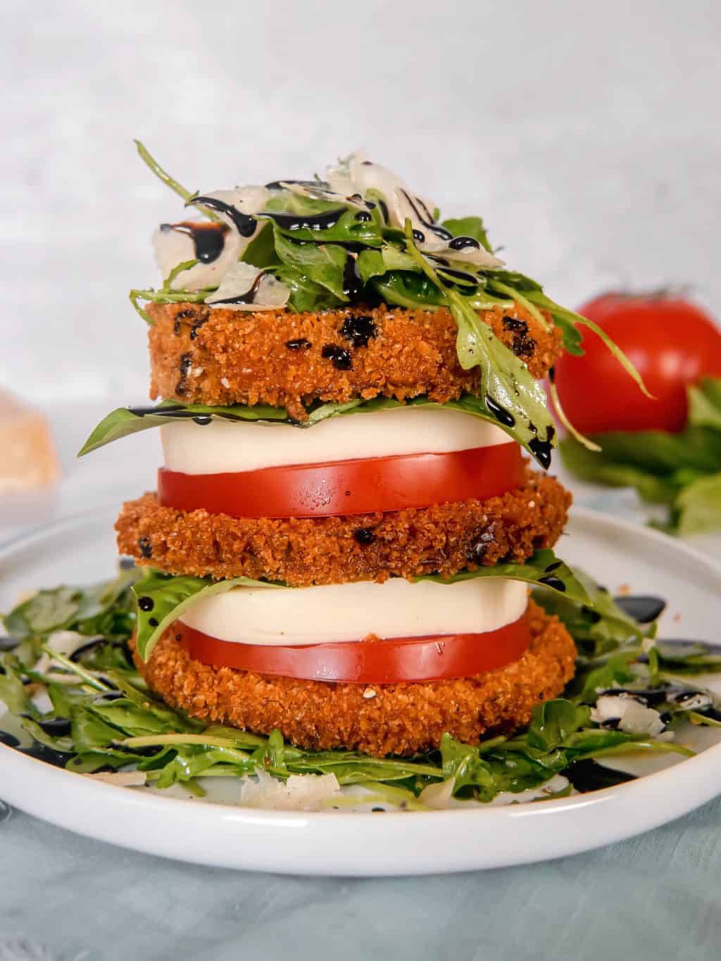 Crispy Eggplant Caprese Stack