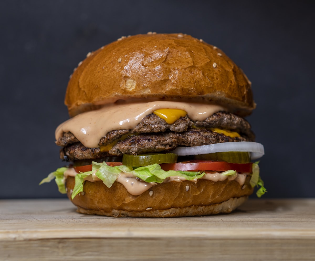 Triple Decker Burgers with Cheese Sauce